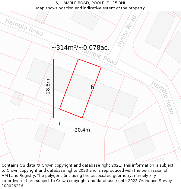 6, HAMBLE ROAD, POOLE, BH15 3NL: Plot and title map