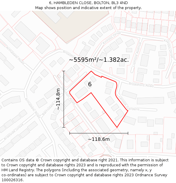 6, HAMBLEDEN CLOSE, BOLTON, BL3 4ND: Plot and title map