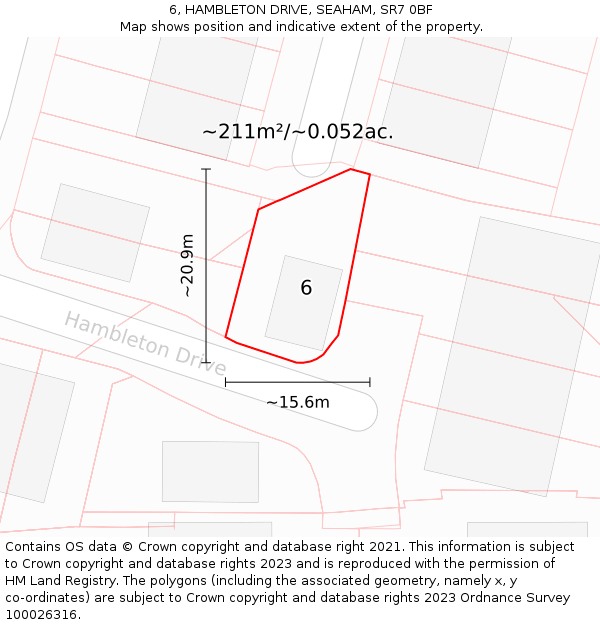 6, HAMBLETON DRIVE, SEAHAM, SR7 0BF: Plot and title map