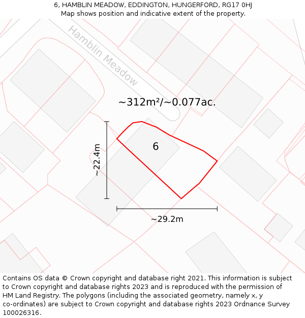 6, HAMBLIN MEADOW, EDDINGTON, HUNGERFORD, RG17 0HJ: Plot and title map