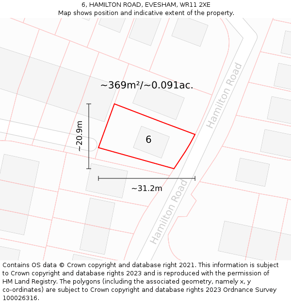 6, HAMILTON ROAD, EVESHAM, WR11 2XE: Plot and title map