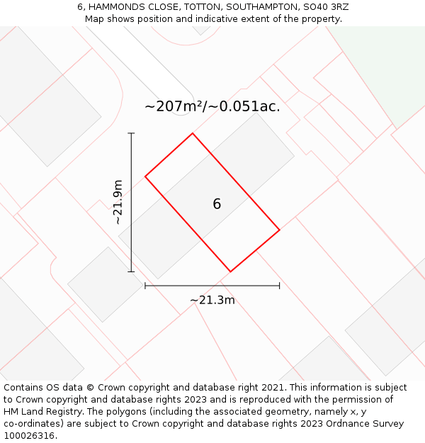 6, HAMMONDS CLOSE, TOTTON, SOUTHAMPTON, SO40 3RZ: Plot and title map