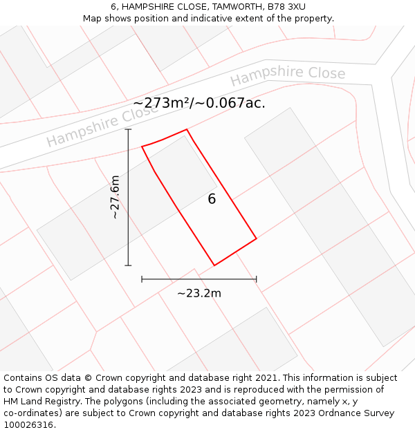 6, HAMPSHIRE CLOSE, TAMWORTH, B78 3XU: Plot and title map