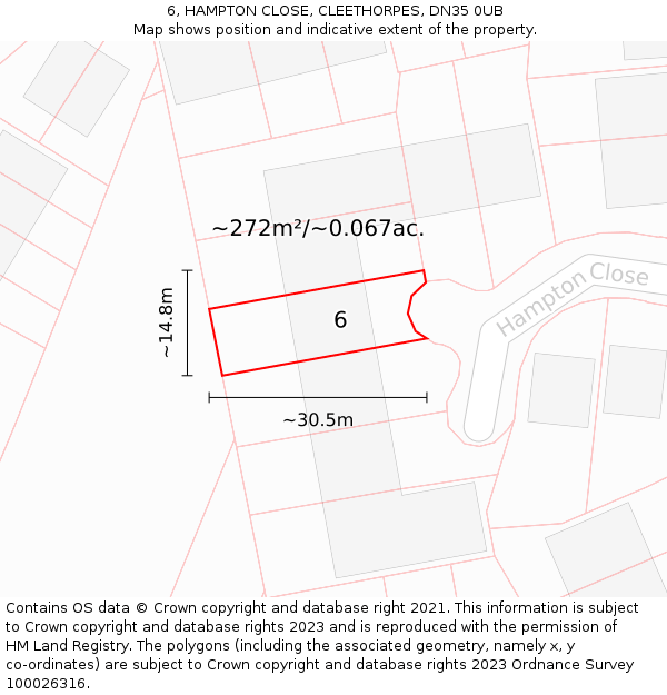 6, HAMPTON CLOSE, CLEETHORPES, DN35 0UB: Plot and title map