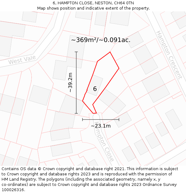 6, HAMPTON CLOSE, NESTON, CH64 0TN: Plot and title map