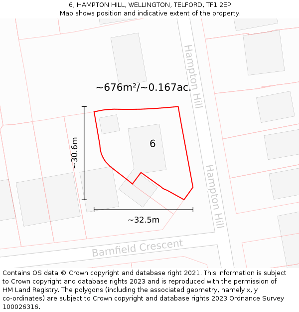 6, HAMPTON HILL, WELLINGTON, TELFORD, TF1 2EP: Plot and title map