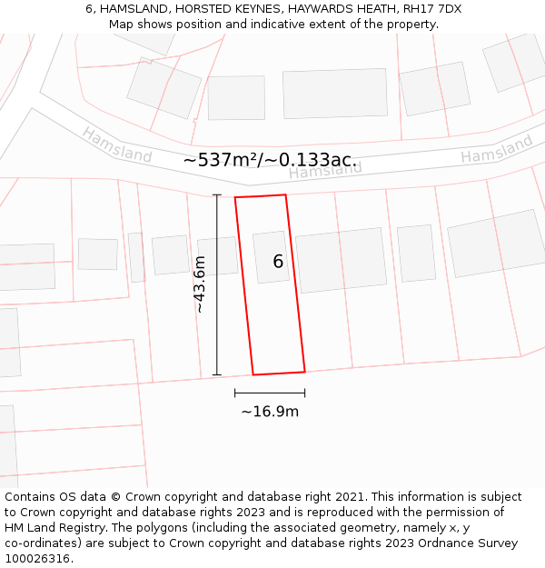 6, HAMSLAND, HORSTED KEYNES, HAYWARDS HEATH, RH17 7DX: Plot and title map