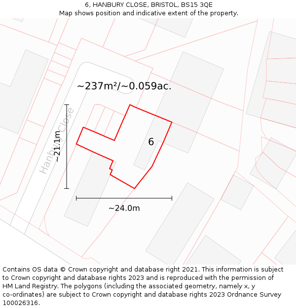 6, HANBURY CLOSE, BRISTOL, BS15 3QE: Plot and title map