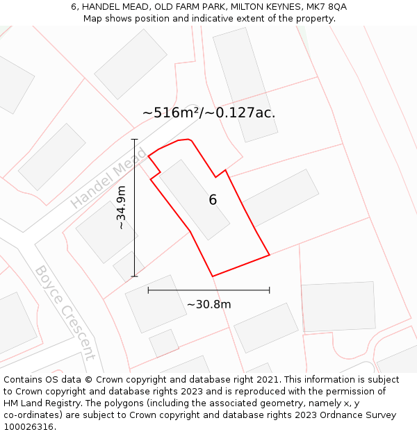 6, HANDEL MEAD, OLD FARM PARK, MILTON KEYNES, MK7 8QA: Plot and title map