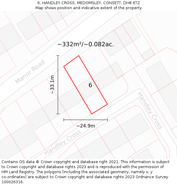 6, HANDLEY CROSS, MEDOMSLEY, CONSETT, DH8 6TZ: Plot and title map