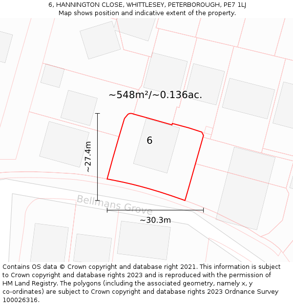 6, HANNINGTON CLOSE, WHITTLESEY, PETERBOROUGH, PE7 1LJ: Plot and title map