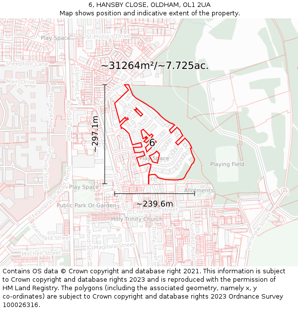 6, HANSBY CLOSE, OLDHAM, OL1 2UA: Plot and title map