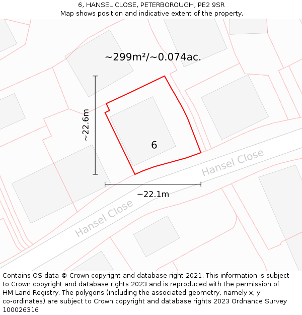 6, HANSEL CLOSE, PETERBOROUGH, PE2 9SR: Plot and title map