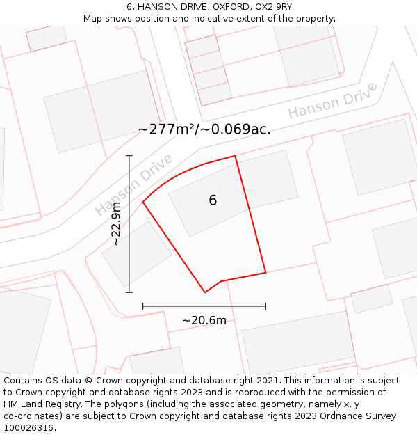 6, HANSON DRIVE, OXFORD, OX2 9RY: Plot and title map