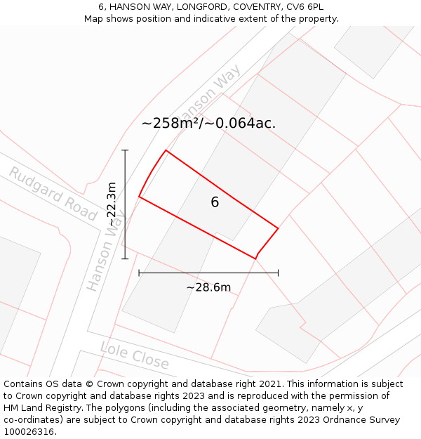 6, HANSON WAY, LONGFORD, COVENTRY, CV6 6PL: Plot and title map
