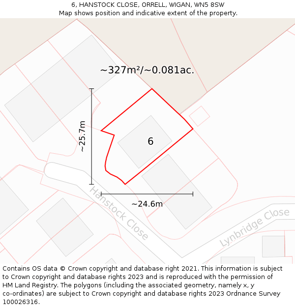 6, HANSTOCK CLOSE, ORRELL, WIGAN, WN5 8SW: Plot and title map