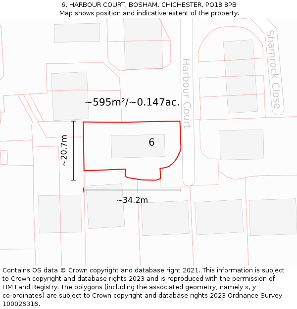 6, HARBOUR COURT, BOSHAM, CHICHESTER, PO18 8PB: Plot and title map