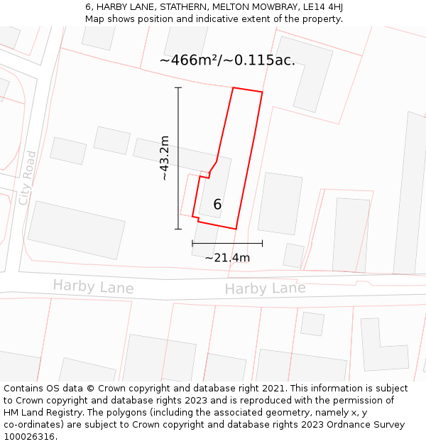 6, HARBY LANE, STATHERN, MELTON MOWBRAY, LE14 4HJ: Plot and title map