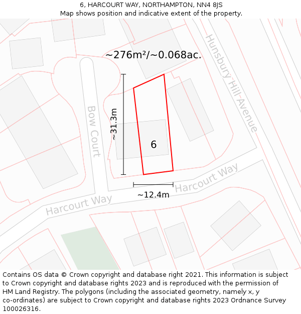 6, HARCOURT WAY, NORTHAMPTON, NN4 8JS: Plot and title map