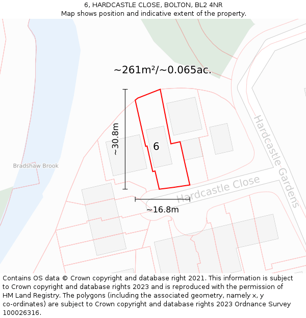 6, HARDCASTLE CLOSE, BOLTON, BL2 4NR: Plot and title map