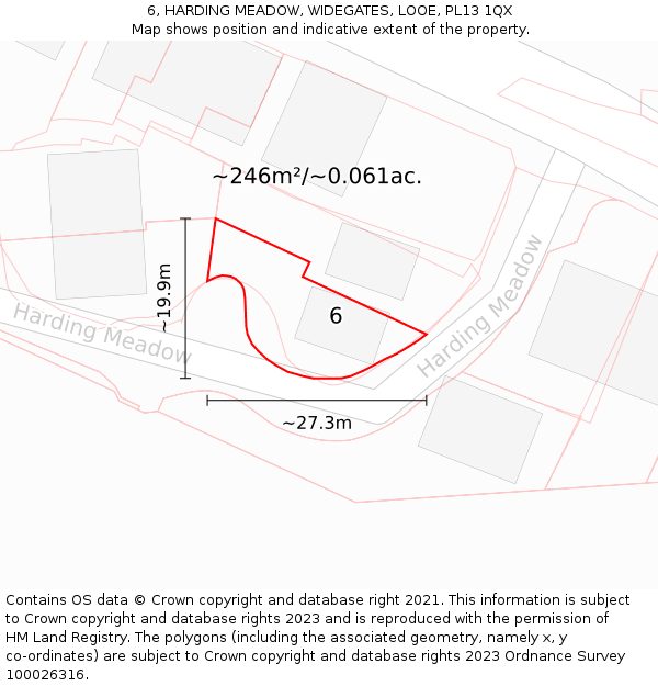 6, HARDING MEADOW, WIDEGATES, LOOE, PL13 1QX: Plot and title map