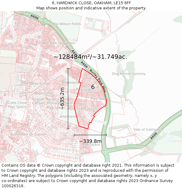 6, HARDWICK CLOSE, OAKHAM, LE15 6FF: Plot and title map