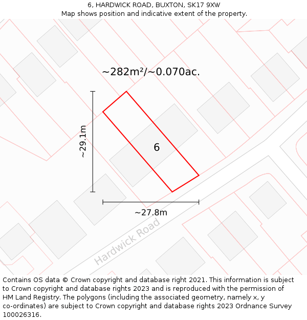 6, HARDWICK ROAD, BUXTON, SK17 9XW: Plot and title map