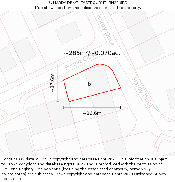 6, HARDY DRIVE, EASTBOURNE, BN23 6ED: Plot and title map