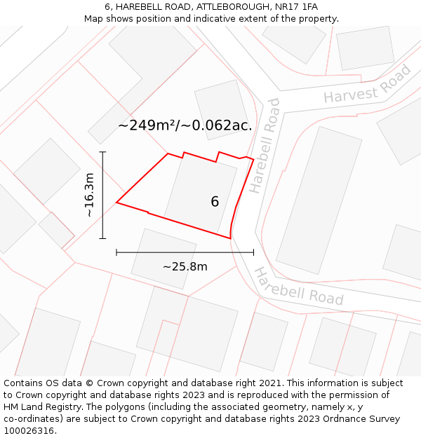 6, HAREBELL ROAD, ATTLEBOROUGH, NR17 1FA: Plot and title map