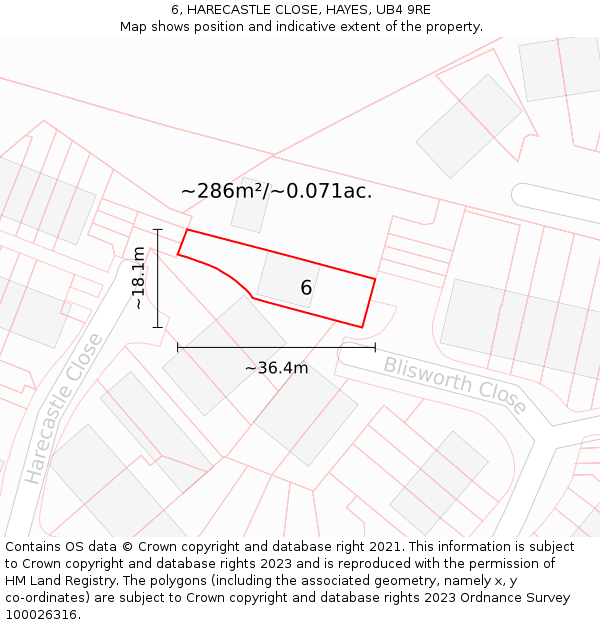 6, HARECASTLE CLOSE, HAYES, UB4 9RE: Plot and title map