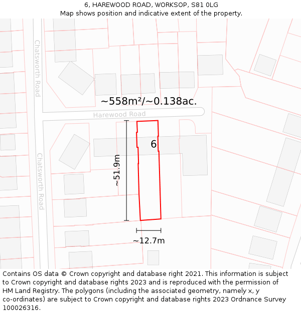 6, HAREWOOD ROAD, WORKSOP, S81 0LG: Plot and title map