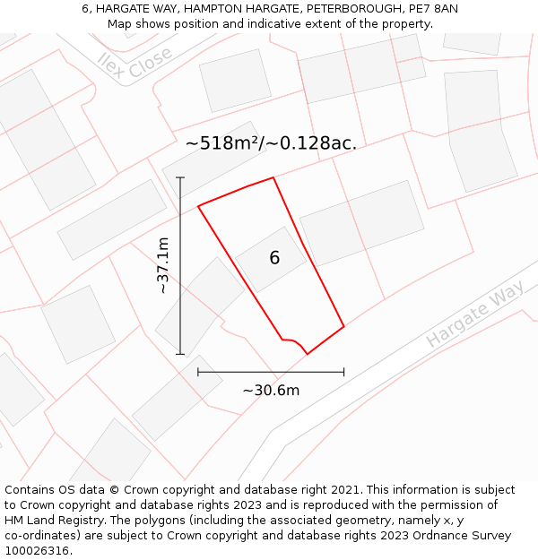 6, HARGATE WAY, HAMPTON HARGATE, PETERBOROUGH, PE7 8AN: Plot and title map