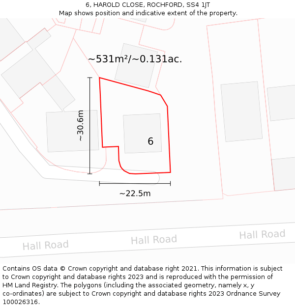 6, HAROLD CLOSE, ROCHFORD, SS4 1JT: Plot and title map