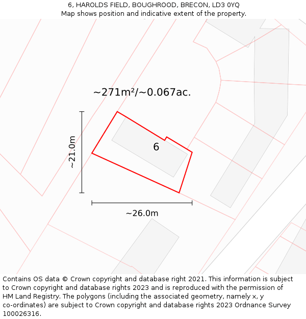 6, HAROLDS FIELD, BOUGHROOD, BRECON, LD3 0YQ: Plot and title map