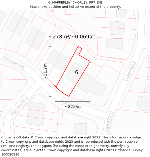 6, HARPERLEY, CHORLEY, PR7 1XB: Plot and title map