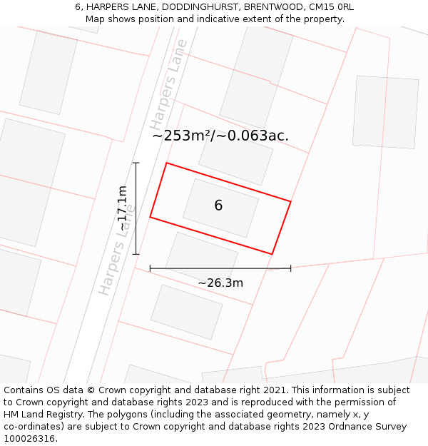 6, HARPERS LANE, DODDINGHURST, BRENTWOOD, CM15 0RL: Plot and title map