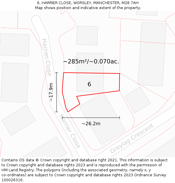 6, HARRIER CLOSE, WORSLEY, MANCHESTER, M28 7AH: Plot and title map