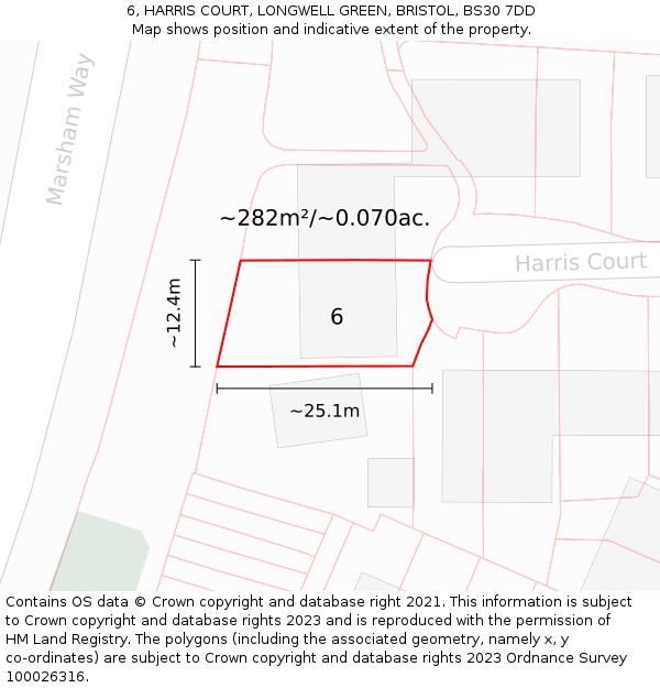 6, HARRIS COURT, LONGWELL GREEN, BRISTOL, BS30 7DD: Plot and title map