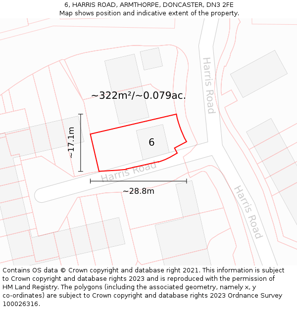 6, HARRIS ROAD, ARMTHORPE, DONCASTER, DN3 2FE: Plot and title map