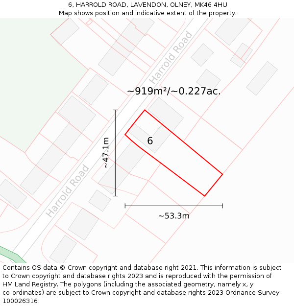 6, HARROLD ROAD, LAVENDON, OLNEY, MK46 4HU: Plot and title map