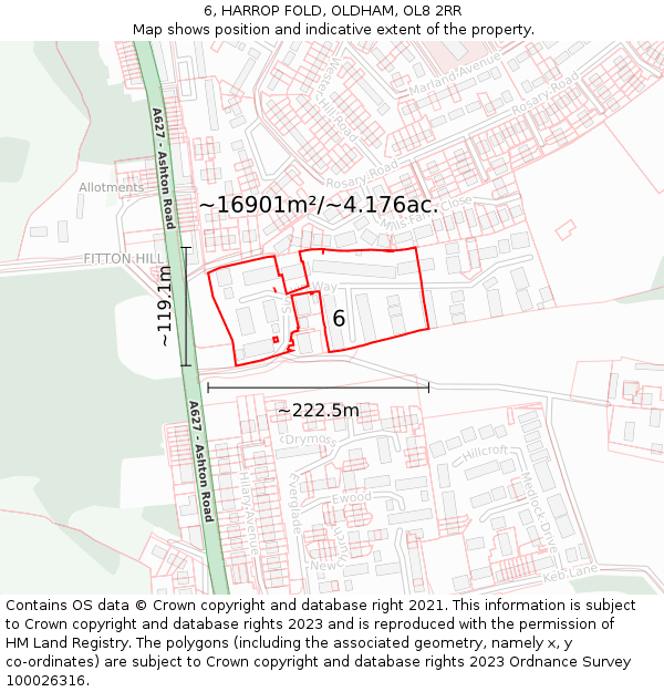 6, HARROP FOLD, OLDHAM, OL8 2RR: Plot and title map