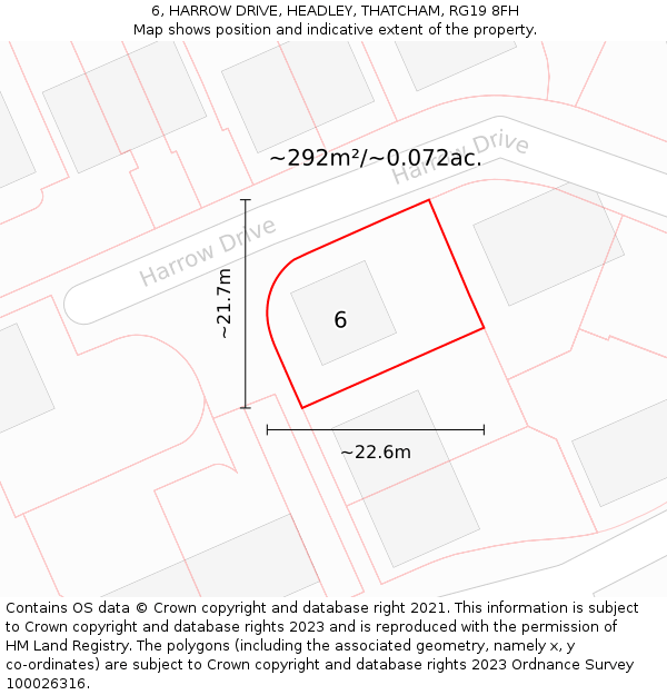 6, HARROW DRIVE, HEADLEY, THATCHAM, RG19 8FH: Plot and title map