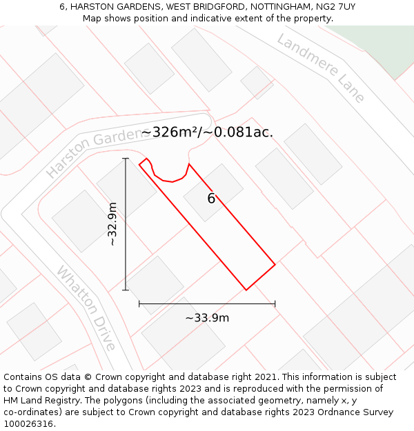 6, HARSTON GARDENS, WEST BRIDGFORD, NOTTINGHAM, NG2 7UY: Plot and title map