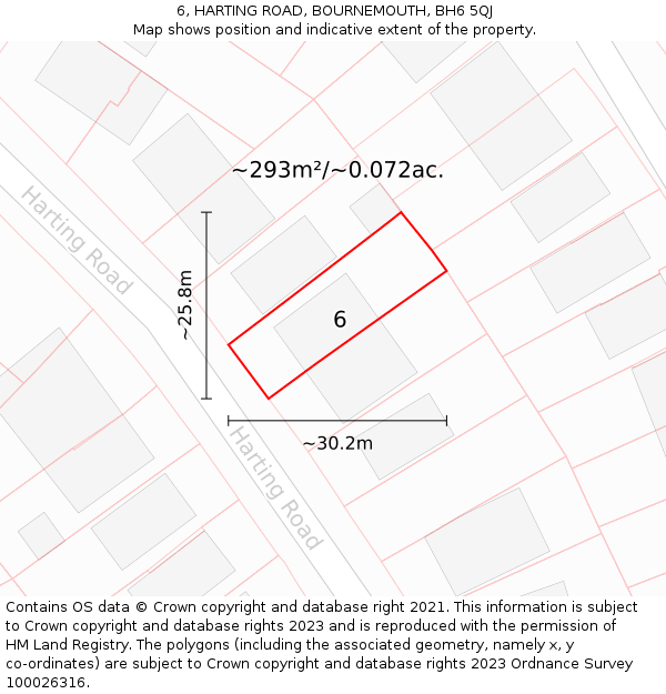 6, HARTING ROAD, BOURNEMOUTH, BH6 5QJ: Plot and title map