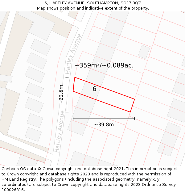 6, HARTLEY AVENUE, SOUTHAMPTON, SO17 3QZ: Plot and title map