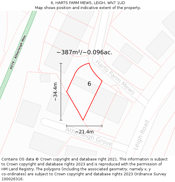 6, HARTS FARM MEWS, LEIGH, WN7 1UD: Plot and title map