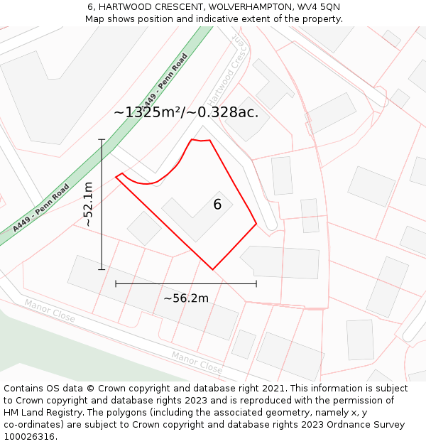 6, HARTWOOD CRESCENT, WOLVERHAMPTON, WV4 5QN: Plot and title map