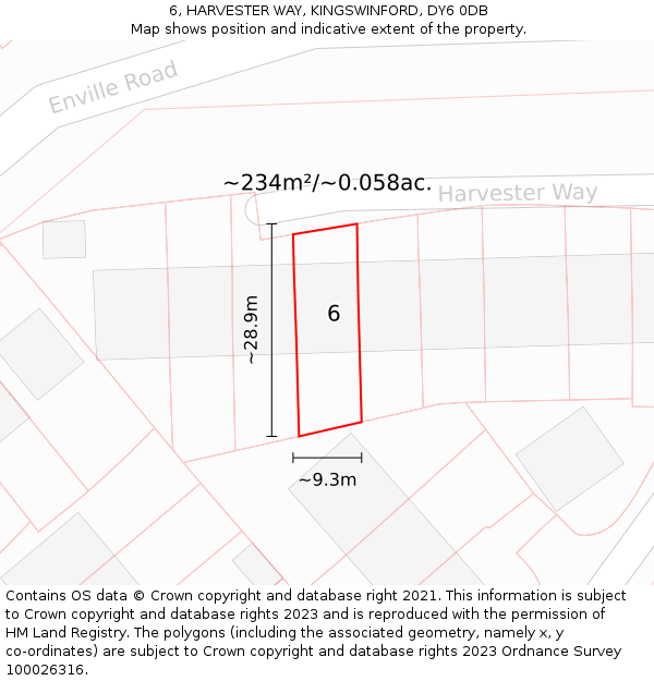 6, HARVESTER WAY, KINGSWINFORD, DY6 0DB: Plot and title map