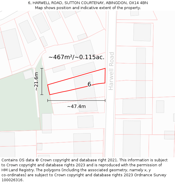 6, HARWELL ROAD, SUTTON COURTENAY, ABINGDON, OX14 4BN: Plot and title map