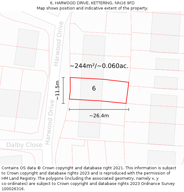 6, HARWOOD DRIVE, KETTERING, NN16 9FD: Plot and title map